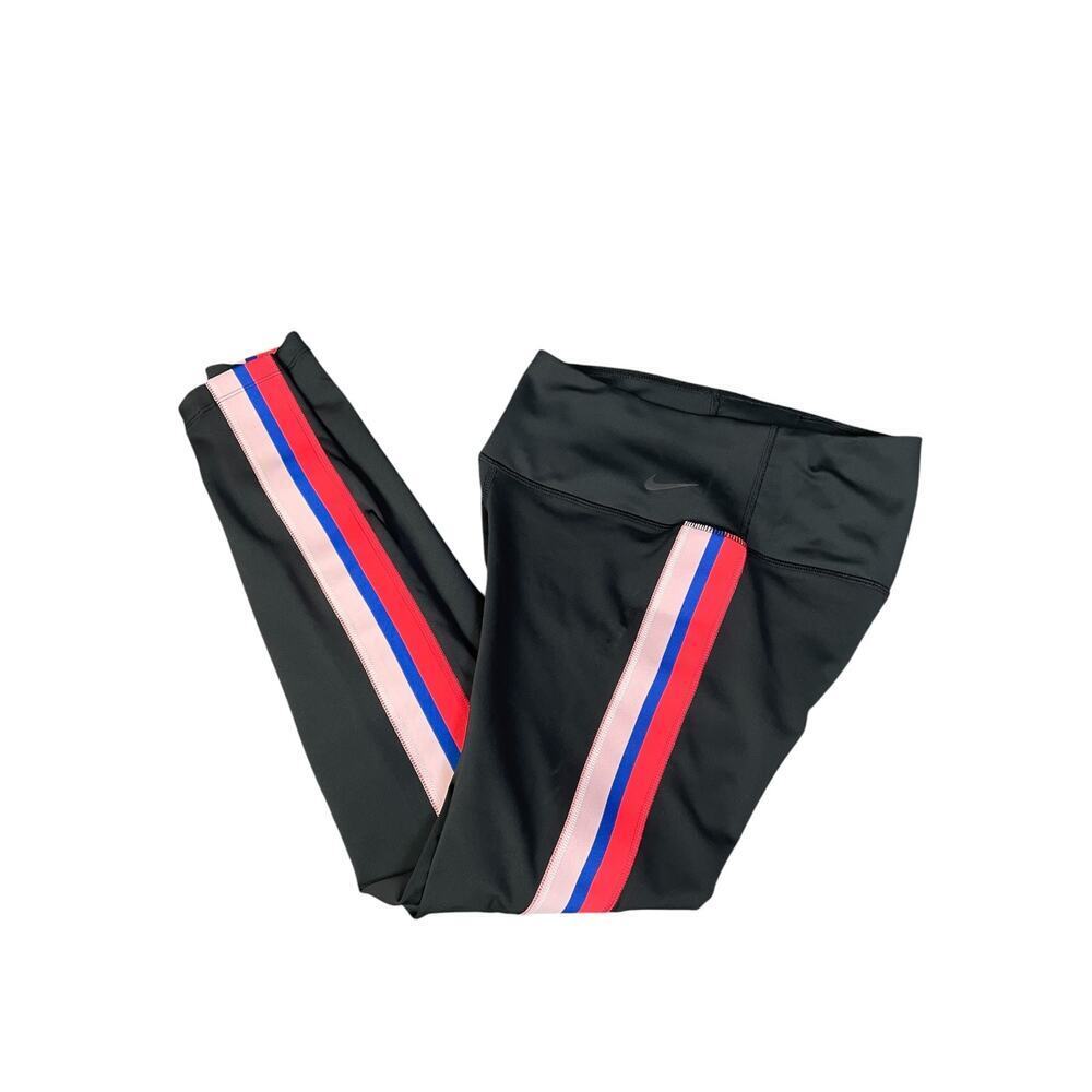 Nike Dri-Fit Women’s Small Black Athletic Leggings With Colorful Striped Sides